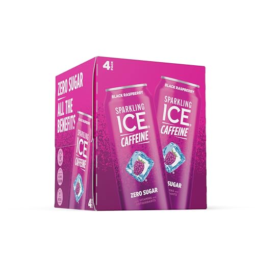 Sparkling Ice Caffeine, Black Raspberry Sparkling Water with Caffeine, Zero Sugar, with Antioxidants and Vitamins,4/16oz