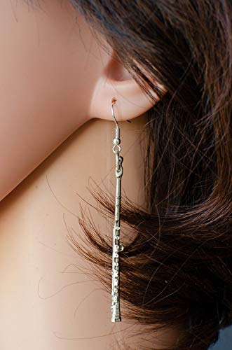 Flûte traversière boucles d'oreille argentées 6cm par Miniblings - 2
