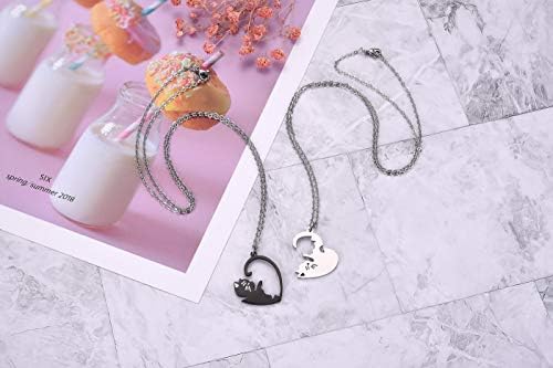 JSDDE Couples Heart Matching Necklace Yin Yang Cat Hug Puzzle Necklace for His and Hers Lovers Valentines Gifts