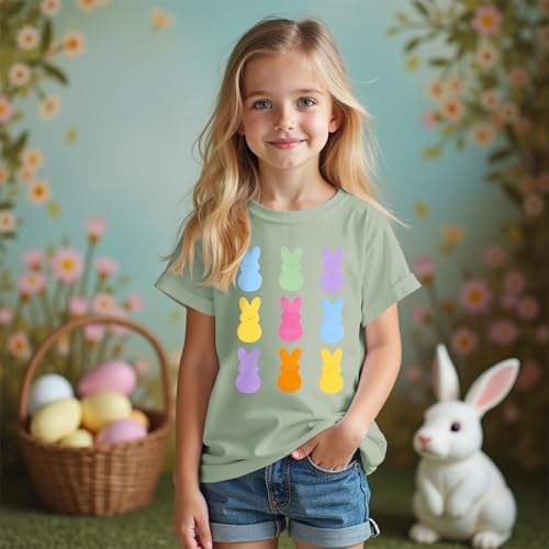 Image of Ritatte Kids Girls Easter Shirt Cute Bunny Rabbit Graphic T-Shirt Happy Easter Tees Funny Casual Short Sleeve Tops 7-12Y