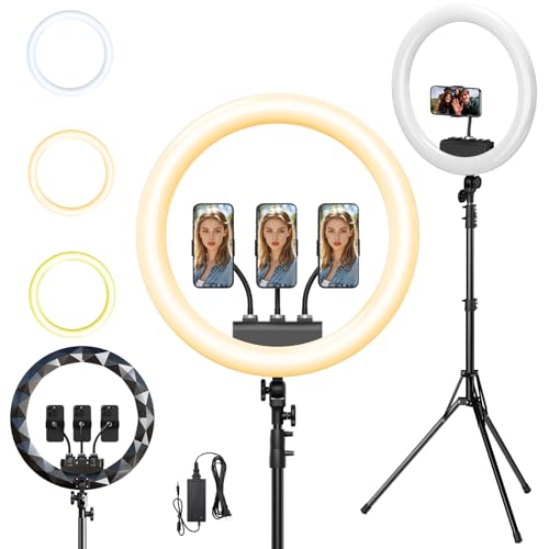 Image of Ring Light with Stand and Phone Holder, 19 inch Ring Light Tripod for iPhone, Professional LED Circle Light with 78 inch Tripod, Selfie Ringlight for Live Streaming, Makeup, Barber, Tiktok, YouTube, Black