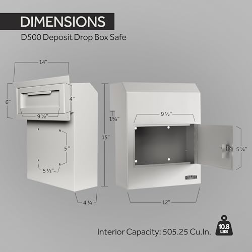 Image of Durabox Through-The-Door Drop Box Deposit Safe 12 x 6 x 15 - Heavy Duty Steel Mailbox with Lock for Receiving Mail, Checks, Letters, Cash and More for Home, Office and Commercial Use (D500) (Gray)