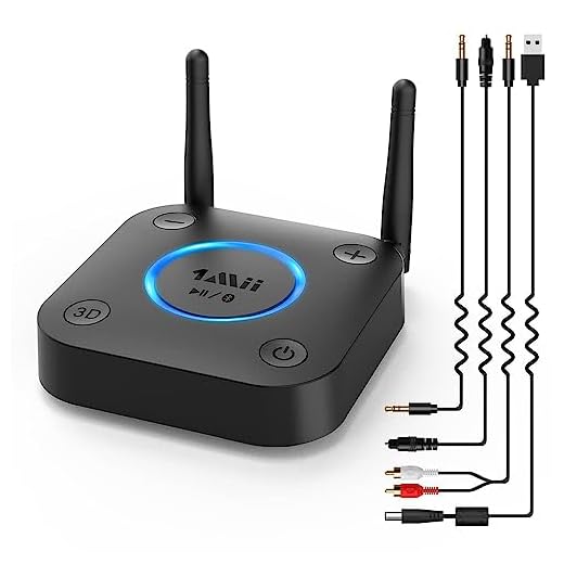 1Mii Großer Reichweite Bluetooth Empfänger, HiFi Kabelloser Audio Adapter, aptX Low Latency Bluetooth 5.0 Receiver mit 3D Surround für Stereoanlage Lautsprecher, Optisches Koaxial 3,5mm RCA AUX
