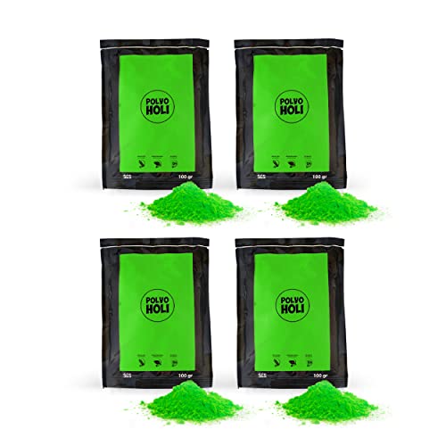 POLVO HOLI - Pack de 4 bolsas de Polvo Holi de 100 gramos (400gr de Polvo Holi) (Verde)