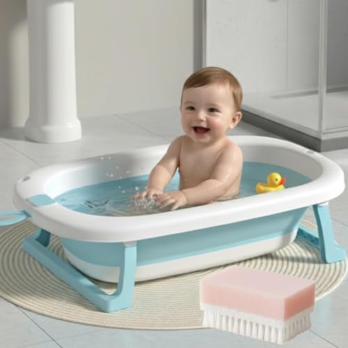 Image of Safe-O-Kid Foldable Baby Bath Tub for 0 to 5 Years - Portable, Space-Saving Bathtub for Newborns & Toddlers | BPA-Free, Non-Slip, with Drain Plug- Blue