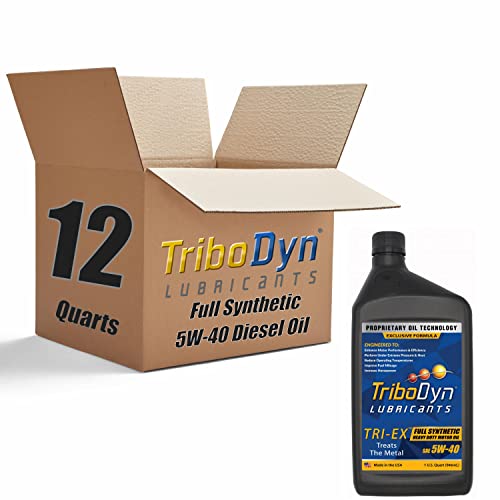 TriboDyn TRI-EX Heavy Duty 5W-40 Full Synthetic Diesel Oil, LSPI Protection, Cold Start, Thermal Durability, Rust, Multi-Use, Fuel Economy, Turbo Diesel, Off-Road, Marine (12 Quart Case, 5W-40)