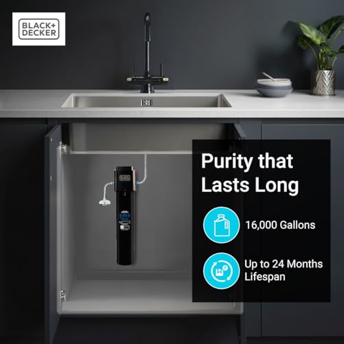 Image of BLACK+DECKER Undersink Water Filter 15'' | 2 Years | Reduces CHLORAMINE, Chlorine,Lead, PFAS, Bad Taste, Odor | Under Counter Water Filter Direct Connect to Kitchen Faucet | NSF /ANSI 42 Certified