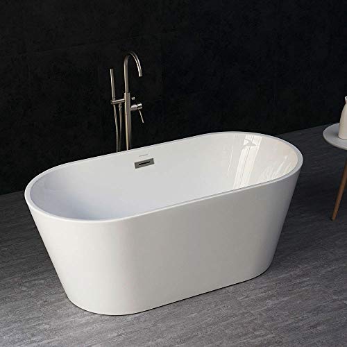 Woodbridge 59" Acrylic Freestanding Bathtub Contemporary Soaking Tub With Brushed Nickel Overflow And Drain, B-0014 / Bta1514 #TOP4