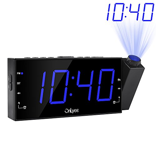 OnLyee Projection Alarm Clock with AM FM Radio, 7” LED Digital Ceiling Display