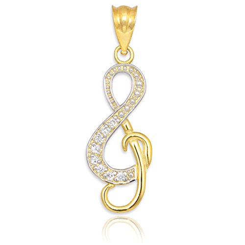 14k Yellow Gold Diamond Treble Clef Charm Music Note Pendant Necklace2