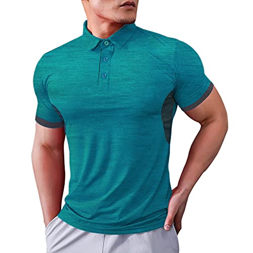 Hombres Polo Corto Manga Camisas Ajuste seco Actuación Golf Camiseta para Men Camisetas Verde L Cover