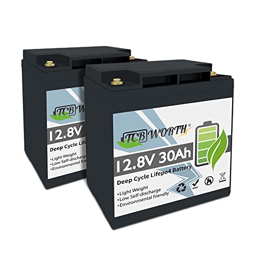 Batería de 12V 30AH ​​LiFePO4 Grado A Celdas con Ciclo Profundo BMS más de 10000 Veces, Adecuado para Solar, RV, Remolque, Motor de Arrastre, Barco, Serie de Soporte y Paralelo，2 Piezas