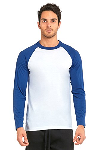 TOP PRO Men's Full Length Sleeve Raglan Cotton Baseball Tee Shirt (S, Royal Blue/White)