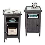 JAXPETY Set of 2 Wooden Narrow Nightstand with Open Shelf and Large Cabinet, End Table Sofa Table...