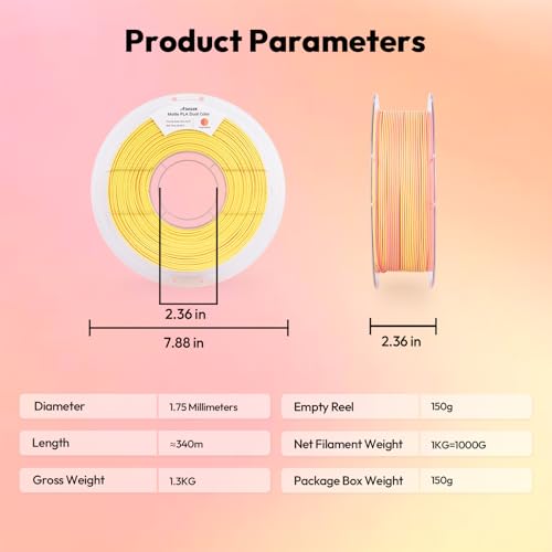 Image of AMOLEN Matte PLA 3D Printer Filament, Dual Color Peach Gold PLA Filament 1.75mm Smooth Finish Color Change 3D Printing Filament 1.75mm, 1KG /2.2lb