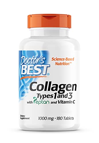 Doctor's Best, Collagen Types 1 and 3, Peptan & Vitamin C, 1.000mg, 180 Tabletten, Laborgeprüft, Glutenfrei, Sojafrei, Ohne Gentechnik
