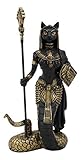 Ebros 11'H Egyptian Feline Goddess Bastet Cat With Slain Snake Apep Tail Holding Spear & Shield Statue 11'H Ubasti Bast Patron Of Protection Health Home Harvest Gods Of Egypt Figurine (Black And Gold)