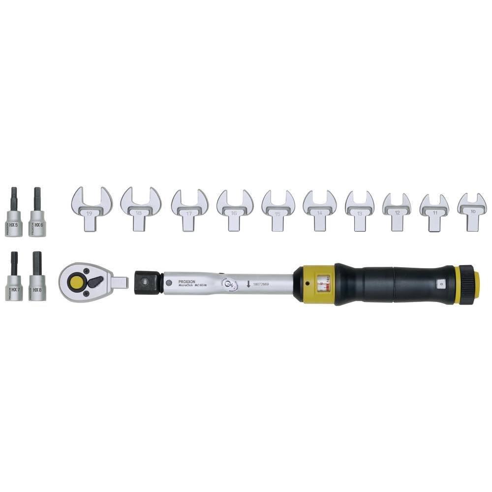 PROXXON MicroClick 23341 - Chiave dinamometrica MC 60 Multi (12-60 Nm, con chiave a forchetta, testa a cricchetto 3/8", con inserti per cacciavite)