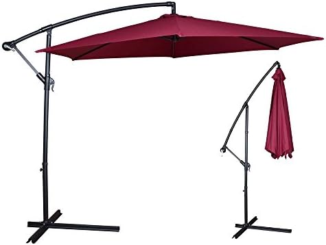 10ft Outdoor Patio Sun Shade Umbrella Cantilever Hanging Offset Crank - Canopy Red