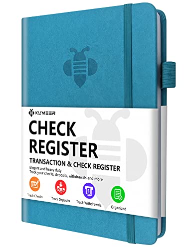 Registre de chèques turquoise de 13,2 x 19,3 cm avec couverture rigide pour suivi de transactions