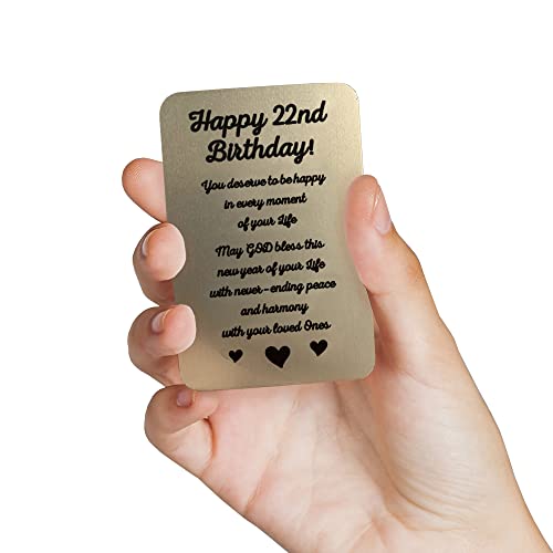Paintio 22nd Birthday Card Aluminum - 22nd Birthday Gift Idea - Metal Wallet Insert Card - Birthday Cards for Women or Men - 22 Birthday Gift for Him or Her - Anniversary Card for Her or Him3