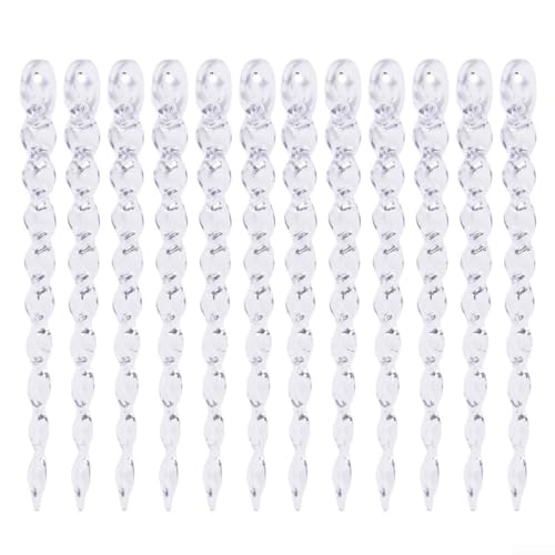 Juego de 12 adornos de carámbano, de acrílico transparente, con cordón para colgar, para decoración de árbol de Navidad y decoración de vacaciones de invierno (B-L)