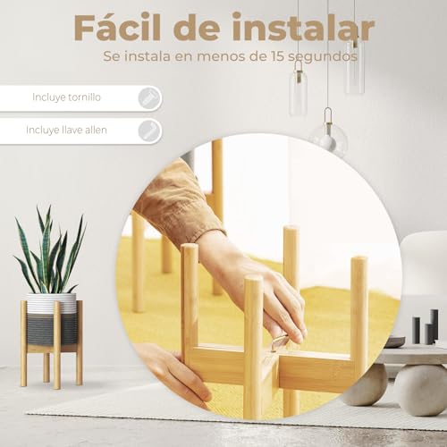 LA CASITA DE AMARA - Conjunto Macetero Textil + Soporte Plantas Bambú para Plantas Artificiales Decorativas o Plantas Naturales Interior. Macetero con Pie para Decoracion Hogar en color Natural - imagen 4