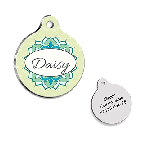 Mandala Green Personalized Dog Tag - Custom Name Tag - ID Tag for Dog & Cat - Customized Pet Tags - Dog Name Tag - Cat Name Tag - Engraved Dog Tag