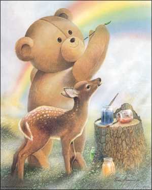 Rainbow Teddy Bear by Ruane Manning Paper Tole 3D Decoupage Craft Kit Size 16x20 50680