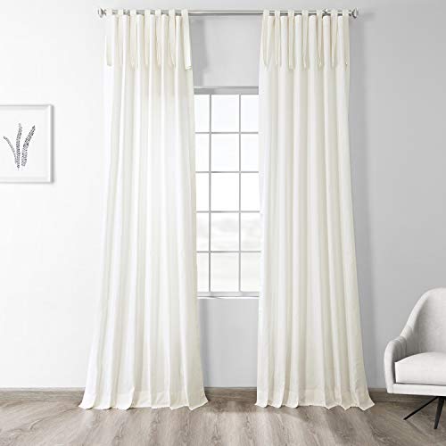 Image of HPD Half Price Drapes Solid Tie Top Cotton Curtains 108 Inches Long (1 Panel) Luxury Light Filtering Curtains for Living Room, Modern Semi Sheer Curtain for Bedroom, 50W X 108L, Fresh Popcorn