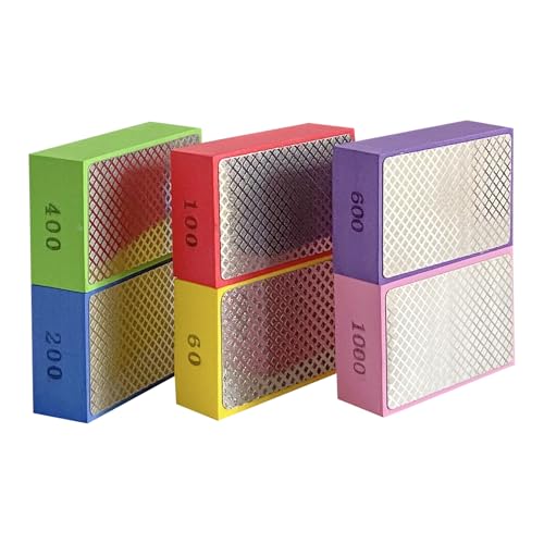 6PCS Hand Diamond Polishing Pads Diamond Sanding Blocks 60# 100# 200# 400# 600# 1000# Grit Sanding Block Polishing Grinding Block Glass Polishing Kit for Wood Tile Glass Stone Ceramic