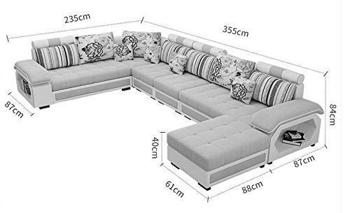 Image of Orions 12 Seater U Shape Sofa Set for Living Room (Aqua Blue & Light Grey) | Premium Fabric Sectional U Shaped Sofa with Ottomans & 4 Puffy