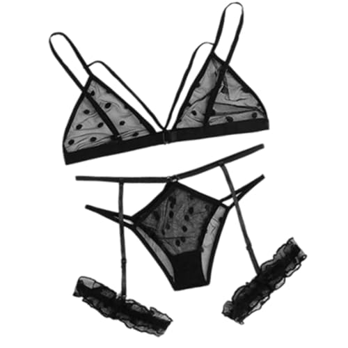 mini kitty Sexy Lingerie Set for Women with Garter Belt Polka Dots Sheer Bra and Panty Babydoll Bodysuit Strappy Underwear Set with Thigh Cuffs 3 Pieces (black, s) mini kitty Sexy Lingerie Set for Women with Garter Belt Polka Dots Sheer Bra and Panty Babydoll Bodysuit Strappy Underwear Set with Thigh Cuffs 3 Pieces (black, s)
