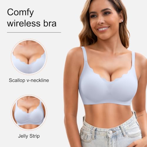 Image of Womens Seamless T-Shirt Bras 3 Pack Wireless Comfy Jelly Bra, Full Coverage Bralette No Show Under Clothes
