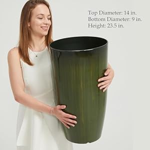 Worth garden 235 h large plastic planters set of 2 gradient green glossy smooth finish tall plant pots for indoor outdoor use decorative lightweight flower pots for front porch patio deck  urban country home decor