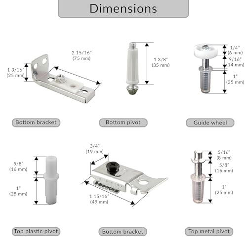 Kit de reparación de herrajes para puerta plegable FHC N7534 - pivotes superior e inferior y rueda guía - para puertas de 1" a 1-3/8" de grosor hasta 50 lbs. miniatura 2