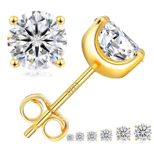 KRKC 0.6-3ct Moissanite Stud Earrings, Lab Created Diamond Stud Earring for Women, D Color VVS1 Clarity, S925 Sterling Silver, Hypoallergenic,14K White Gold, Friction Back Earrings Jewelry Gifts for Women Men