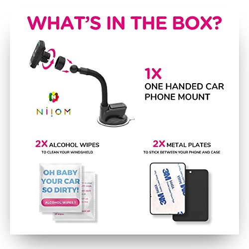 Magnetic Cell Phone Holder Mount for Car Windshield or Dashboard w/ Suction Cup | Magnet is Compatible w/ iPhone and All Cell Phone Models Pro Max 13 12 10 9 8 Galaxy Edge Google Pixel HTC One