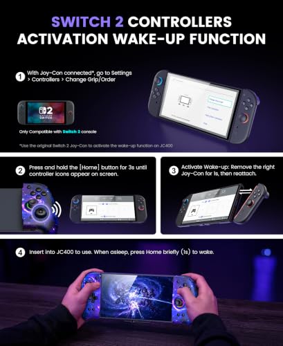 Image of Gammeefy JC400 Gen 2 Switch 2 Controller - Hall Effect Joysticks & Enhanced Grip - One Piece Switch Joypad Replacement Switch 2 Pro Controller with RGB Lighting, Turbo, Macros - Starry Sky, 7.9 inch