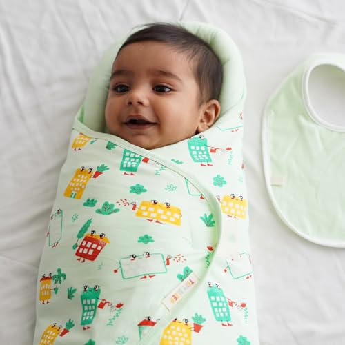 Image of TIDY SLEEP Baby Swaddle Wrappper Adjustable for Newborn || 100% Cotton Soft || Newborn Blanket for 0-3 Months (Green Wild City)