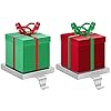URATOT 2 Pack Christmas Stocking Holders Red and Green Metal Gift Box Stocking Hangers Mantel Stocking Hooks for Christmas Decoration