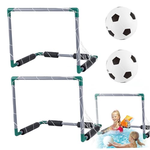 Juegos de Piscina con 2 Pelotas, 2 porterías de fútbol flotantes porterias Piscina, 18, 5 x 14, 4 x 14, 4 Pulgadas, Red de porteria Futbol niños de plástico para de Verano Juegos