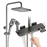 QREZAA Duschsystem mit Thermostat Mischbatterie Pistolengrau Duschset inkl. Verstellbar Duschsäule, 32cmx20cm Kopfbrause, ABS Handbrause, Thermostat-Brausegarnitur für Badzimmer