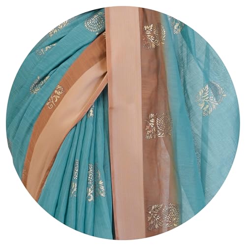 Image of MIRCHI FASHION Women Saree Cotton Blend 2-Tone Foil Print | Lightweight Comfortable Office Wear Sari with Blouse Piece