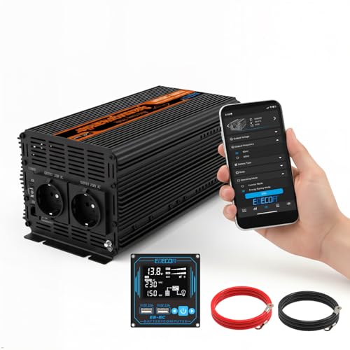 EDECOA inversor 12v 220v Onda Pura 1500w Convertido Mando a Distancia Pro 2X USB Puede Elegir Tipo batería FLD AGM Gel LiFePo4 Modo Eco