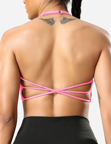 Image of YEOREO Women's Sports Bra Halter Workout Sports Bra Strappy Criss Cross Back Bra Removable Padded Yoga Crop Top