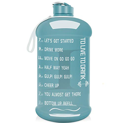 1Gallon Gym Sports Water Bottle Water Jug Dishwasher Usable with Motivational Time Maker Big Capacity BPA Free Leakproof Plastic Drinking Water Jug for Men Women Fitness (blue white)