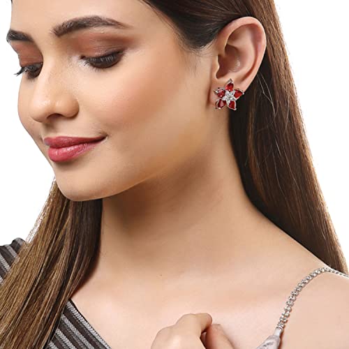 Image of Zeneme Earring Handmade Rhodium Plated Lightweight Pink Star Shaped Studs Earrings Jewellery For Girl And Women