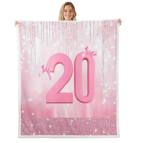 jejeloiu Pink Bowknot Sherpa Blanket Plush Fuzzy Number 20 Fleece