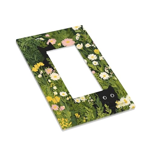 Decorative Outlet Covers Funny Cute Black Cat Colorful Flower Green Plant 1 Gang Single Decora GFCI Device Light Switch Covers Plate 1 Rocker Wall Plate Jumbo Faceplate for Home Decor